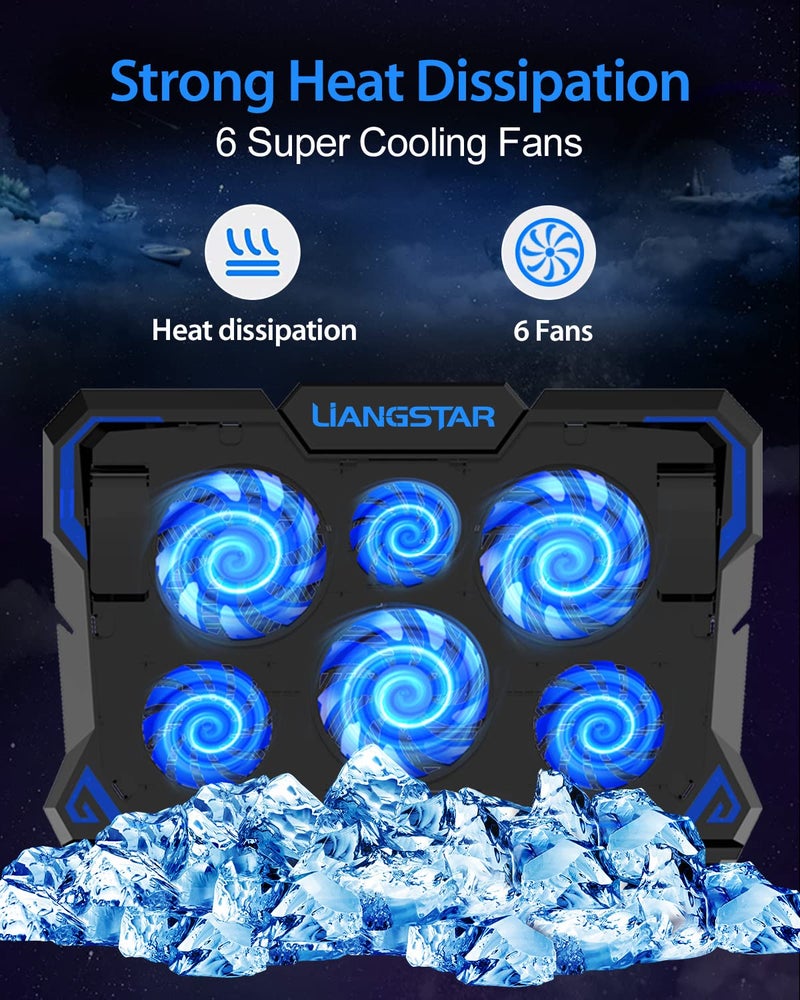 LIANGSTAR Laptop Cooling Pad, Laptop Cooler with 6 Quiet Led Fans for 15.6-17 Inch Laptop Cooling Fan Stand, Portable Ultra Slim USB Powered Gaming Laptop Cooling Pad, Switch Control Fan Speed Function - Image 3
